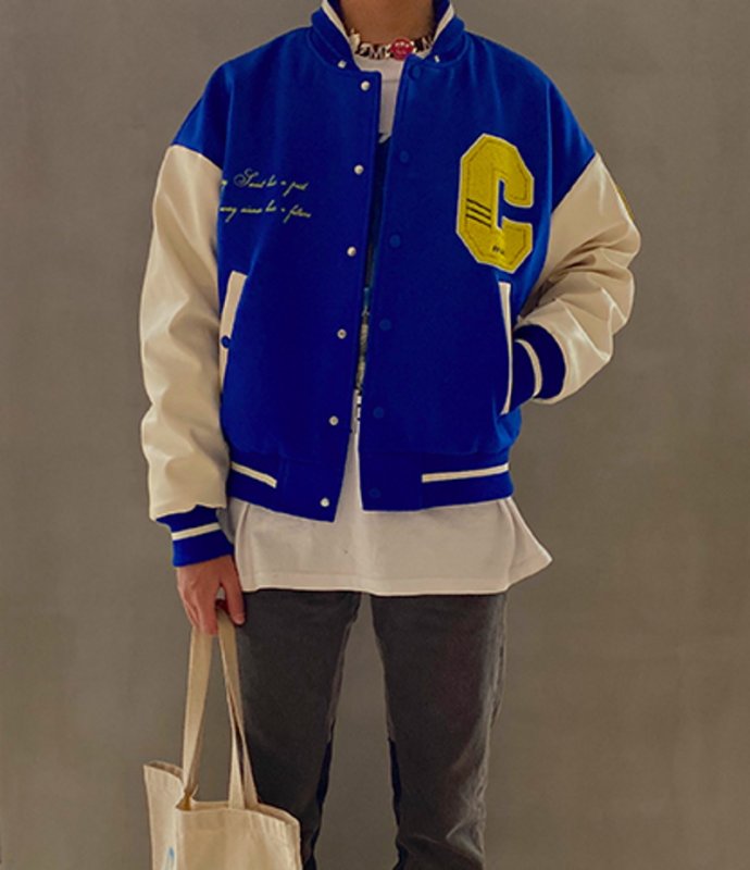 画像5: Unisexs Blue sky and white clouds aircraft woolen PU leather American baseballjumper  jacket baseball  Stadium jumper  ユニセックス 男女兼用ブルースカイ＆ホワイトクラウドスタジアムジャンバーユニフォーム ジャケット ブルゾン スタジャン (5)