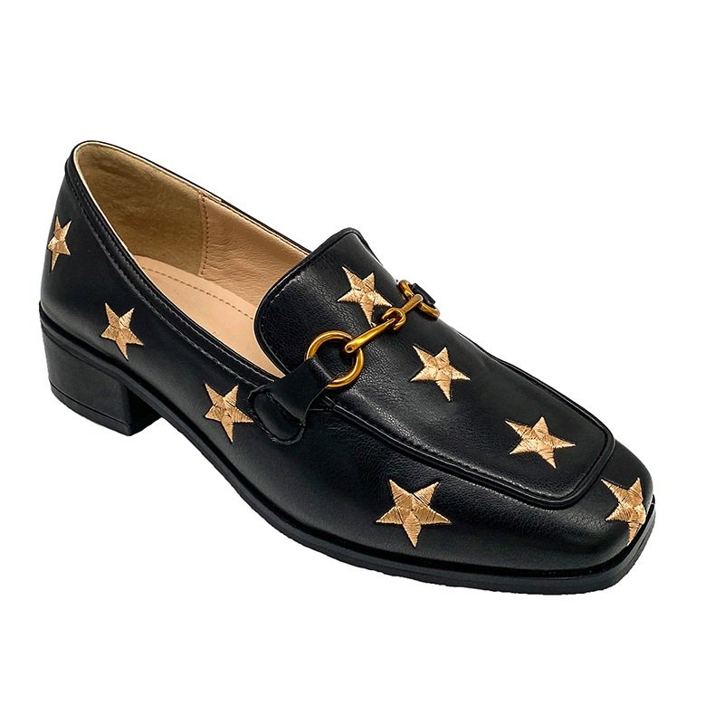 画像5: women's  Star embroidered ＆Metal fittings leather loafers pumps shoes　スター星刺繍フラット レザーローファー パンプス (5)