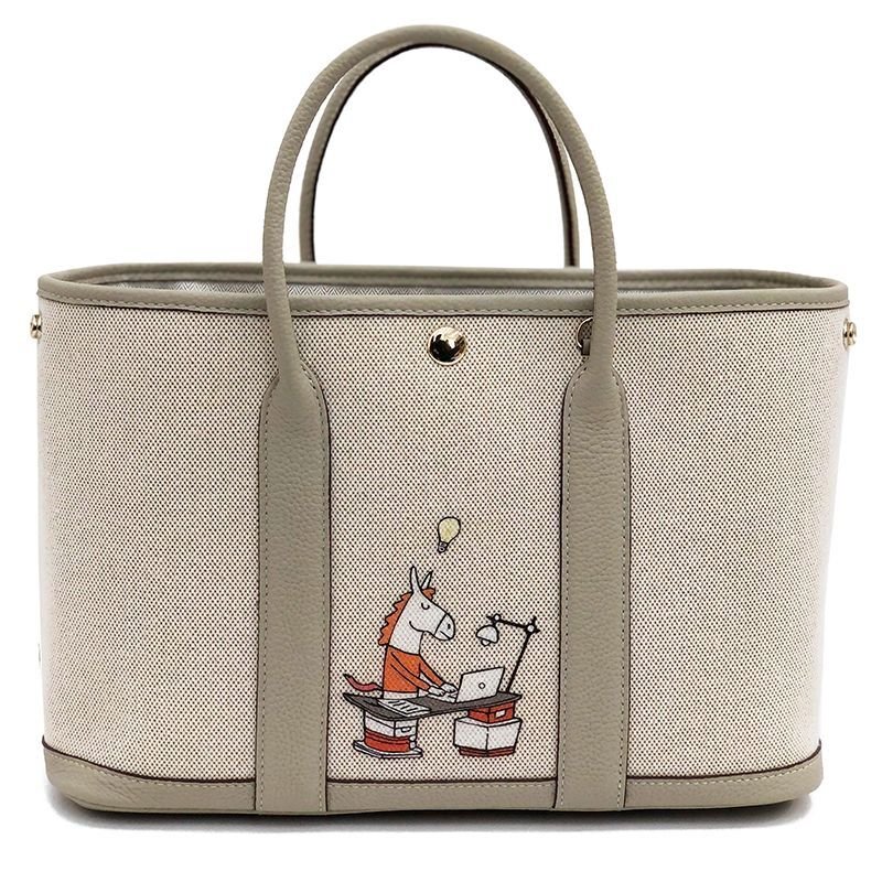 画像1: leather canvas garden bag stitching cartoon Tote  shoulder bag  レザー＆キャンバスコミックプリントトート ショルダーバック (1)