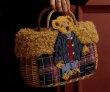 画像3: furry bear woven shopping basketTote  Bag  ファー付きテディベアかご籠トートバック (3)