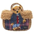 画像1: furry bear woven shopping basketTote  Bag  ファー付きテディベアかご籠トートバック (1)