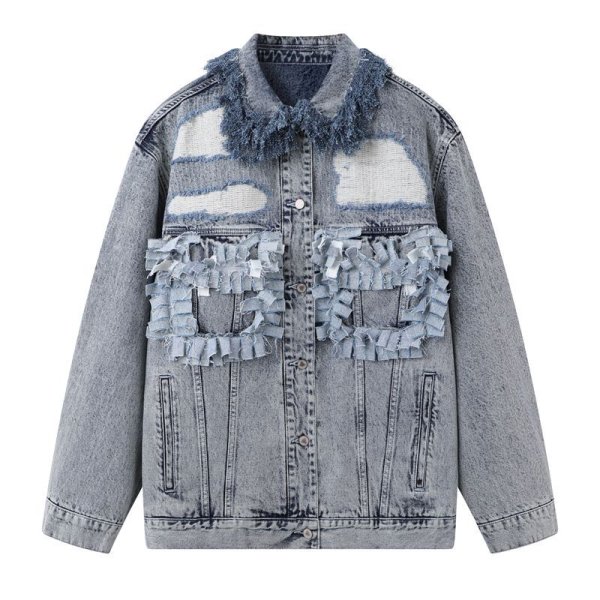 画像1: Womens Fringe denim jacket   フリンジデニムジャケット (1)