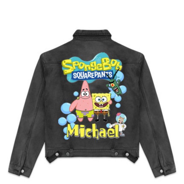画像2: Spongebob graphic paint denim jacket G Jean Jacket blouson ユニセックス 男女兼用 スポンジボブ＆パトリック グラフィックペイント デニムGジャケット ブルゾン (2)