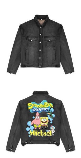 画像6: Spongebob graphic paint denim jacket G Jean Jacket blouson ユニセックス 男女兼用 スポンジボブ＆パトリック グラフィックペイント デニムGジャケット ブルゾン (6)