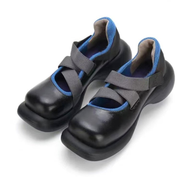 画像2: Mary Jane elastic straps square toe retro black single shoes   エラスティック ストラップ プラットフォーム厚底パンプス　 (2)