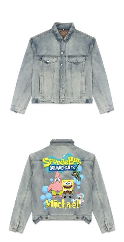 画像5: Spongebob graphic paint denim jacket G Jean Jacket blouson ユニセックス 男女兼用 スポンジボブ&パトリック グラフィックペイント デニムGジャケット ブルゾン (5)