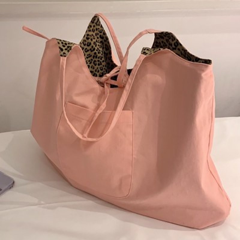 Reversible leopard & pink tote shoulder eco bag large