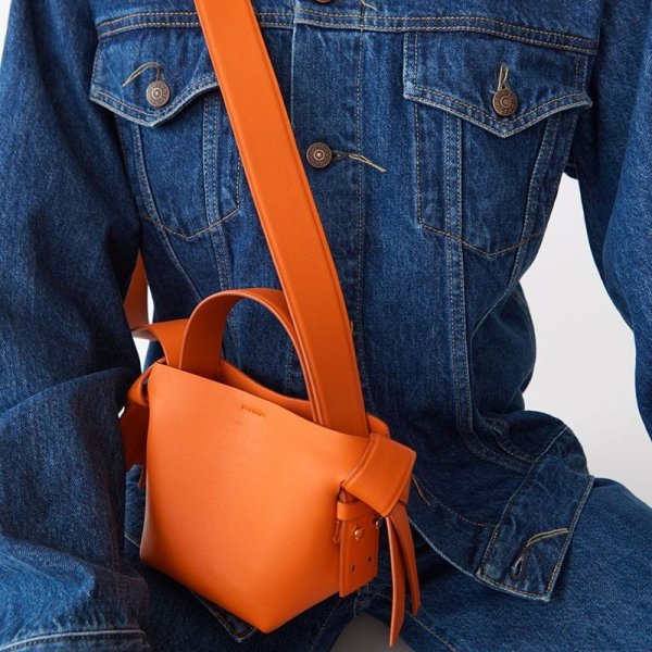 画像1: one shoulder simple bow orange bucket bag　 リボン弓型トート ショルダーエコバック (1)