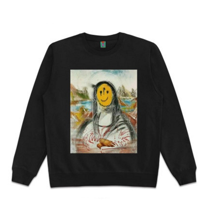 画像1: Unisex Mona Lisa &Smile oil paintinground neck sweater　男女兼用パロディーモナリザ &スマイルスウェットプルオーバー トレーナー (1)