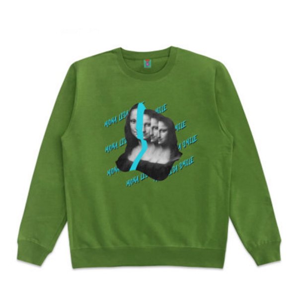 画像4: Unisex Mona Lisa loose irregular hedging round neck sweater　男女兼用パロディーモナリザ スウェットプルオーバー トレーナー (4)