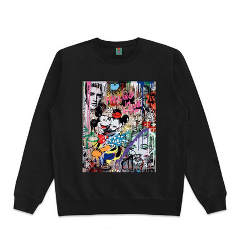 画像3: Unisex  oil painting Mickey stitching poster round neck sweater 男女兼用オイルペイントミッキーステッチポスタースウェットプルオーバー トレーナー (3)