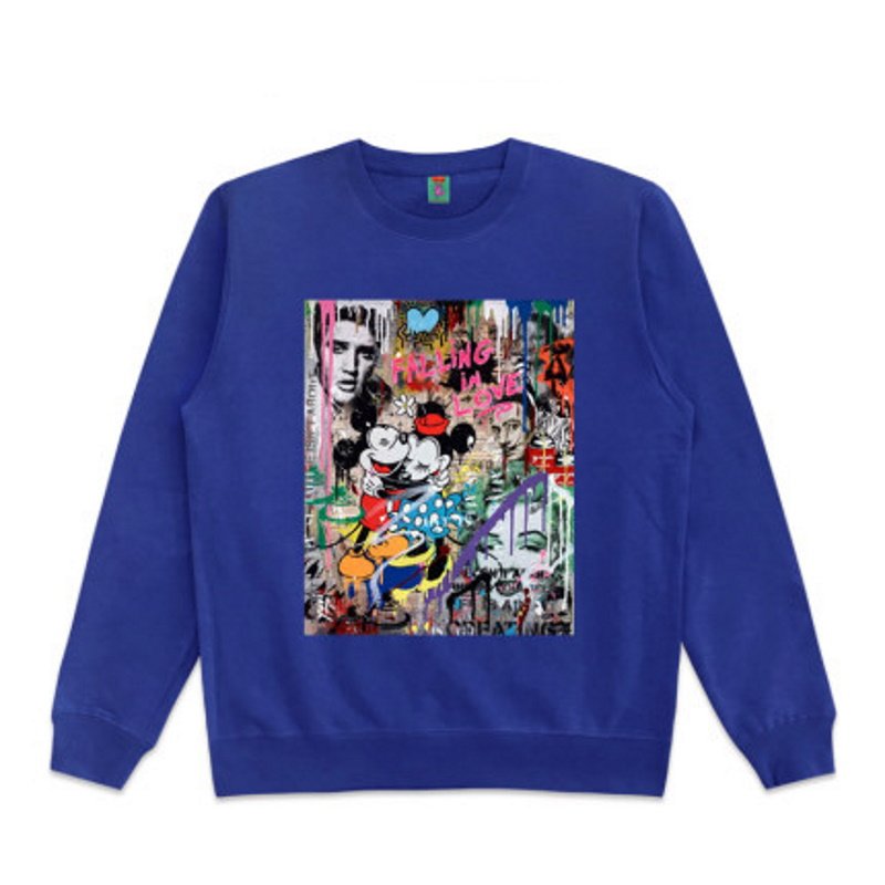 画像2: Unisex  oil painting Mickey stitching poster round neck sweater 男女兼用オイルペイントミッキーステッチポスタースウェットプルオーバー トレーナー (2)