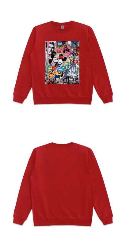 画像10: Unisex  oil painting Mickey stitching poster round neck sweater 男女兼用オイルペイントミッキーステッチポスタースウェットプルオーバー トレーナー (10)