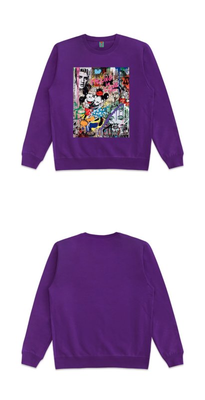 画像9: Unisex  oil painting Mickey stitching poster round neck sweater 男女兼用オイルペイントミッキーステッチポスタースウェットプルオーバー トレーナー (9)