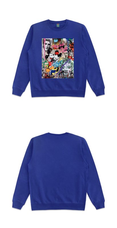 画像7: Unisex  oil painting Mickey stitching poster round neck sweater 男女兼用オイルペイントミッキーステッチポスタースウェットプルオーバー トレーナー (7)