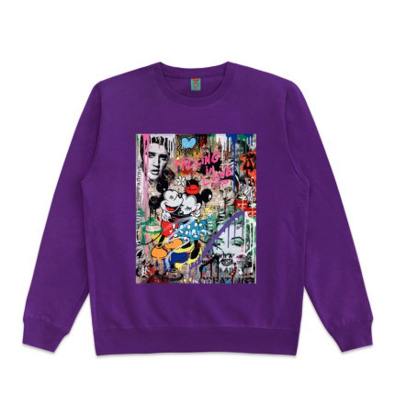 画像4: Unisex  oil painting Mickey stitching poster round neck sweater 男女兼用オイルペイントミッキーステッチポスタースウェットプルオーバー トレーナー (4)