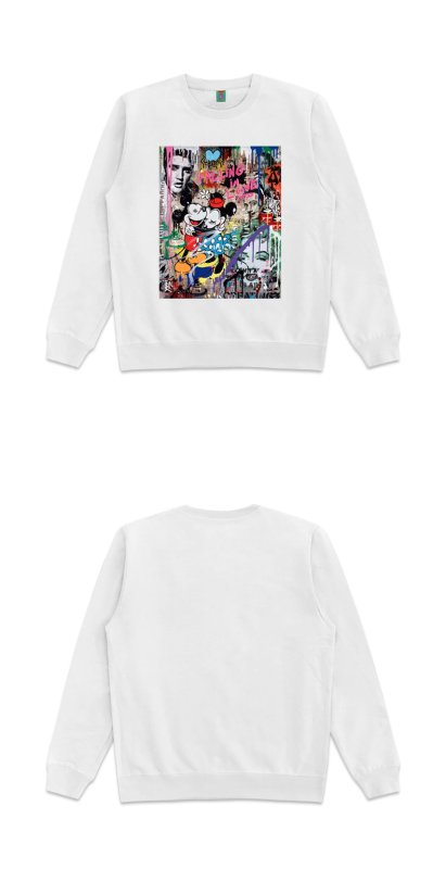 画像6: Unisex  oil painting Mickey stitching poster round neck sweater 男女兼用オイルペイントミッキーステッチポスタースウェットプルオーバー トレーナー (6)