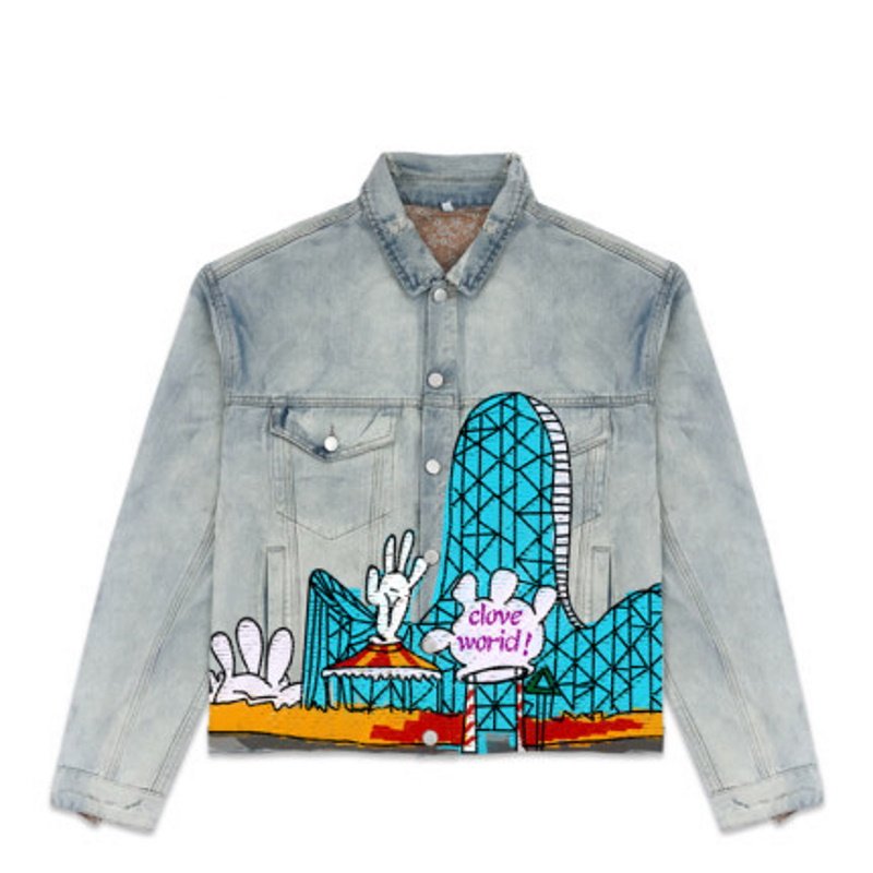 画像3: Cartoon graffiti tide city hand-painted denim jacket G Jean Jacket blouson  ユニセックス 男女兼用コミックグラフィティペイント デニムGジャケット ブルゾン (3)