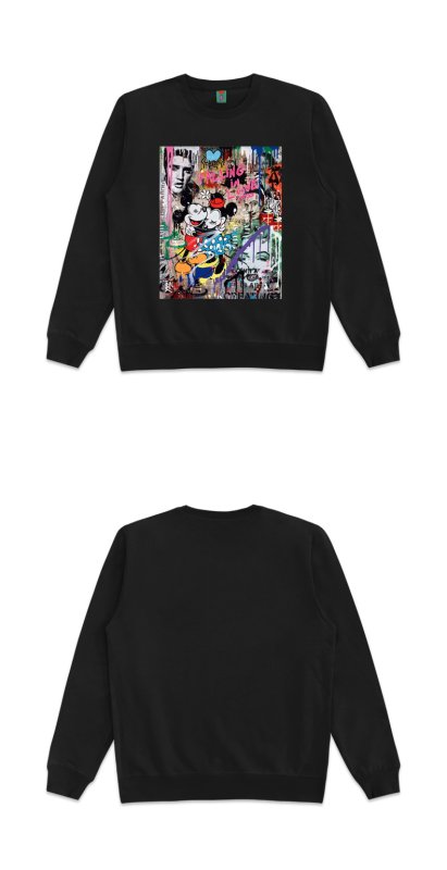 画像8: Unisex  oil painting Mickey stitching poster round neck sweater 男女兼用オイルペイントミッキーステッチポスタースウェットプルオーバー トレーナー (8)