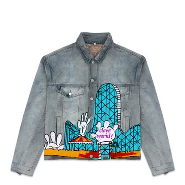 画像1: Cartoon graffiti tide city hand-painted denim jacket G Jean Jacket blouson  ユニセックス 男女兼用コミックグラフィティペイント デニムGジャケット ブルゾン (1)