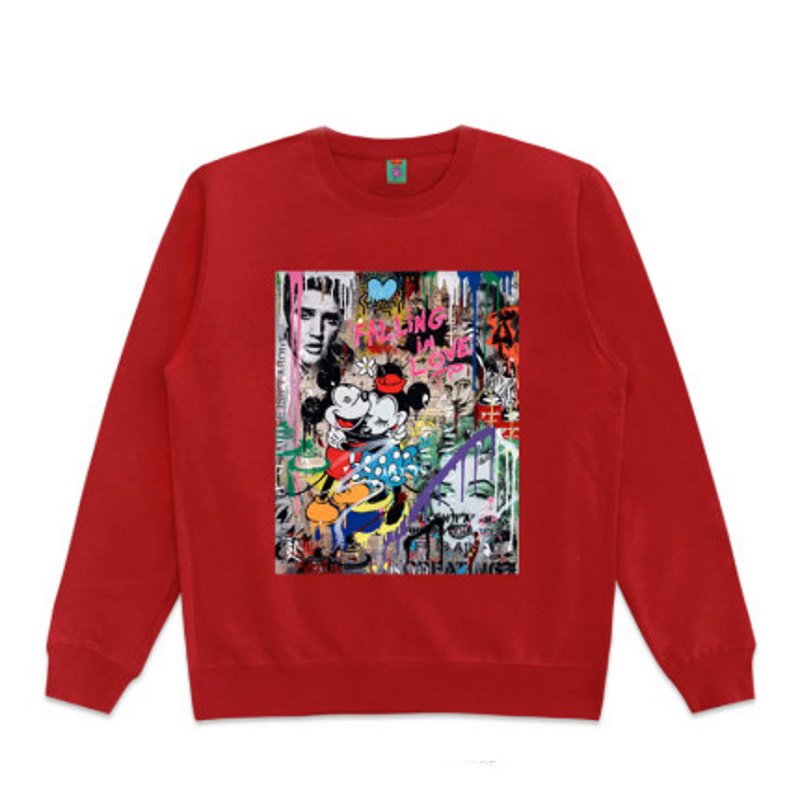 画像5: Unisex  oil painting Mickey stitching poster round neck sweater 男女兼用オイルペイントミッキーステッチポスタースウェットプルオーバー トレーナー (5)