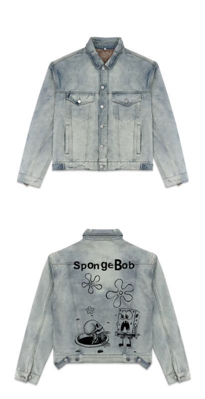 画像5: Spongebob&Skull graphic paint denim jacket G Jean Jacket blouson ユニセックス 男女兼用 スポンジボブ&スカルグラフィックペイント デニムGジャケット ブルゾン (5)
