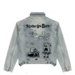 画像1: Spongebob&Skull graphic paint denim jacket G Jean Jacket blouson ユニセックス 男女兼用 スポンジボブ＆スカルグラフィックペイント デニムGジャケット ブルゾン (1)