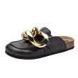 画像1: Women Genuine leather  chain flat slippers  flat sandals  フラットチェーンシューティングハーフサンダル スリッパ (1)