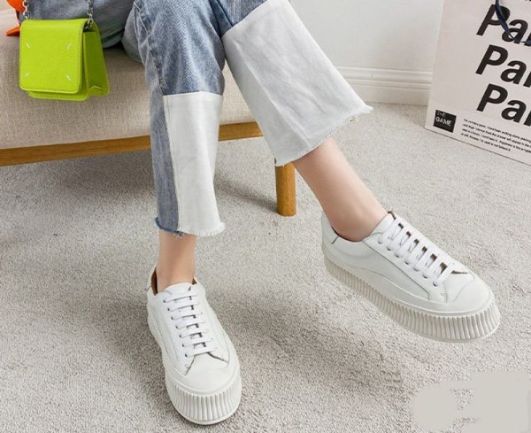 画像8: Women's Leather platform   Lace-up leather Sneakers  レースアップレザープラットフォーム厚底スニーカー (8)