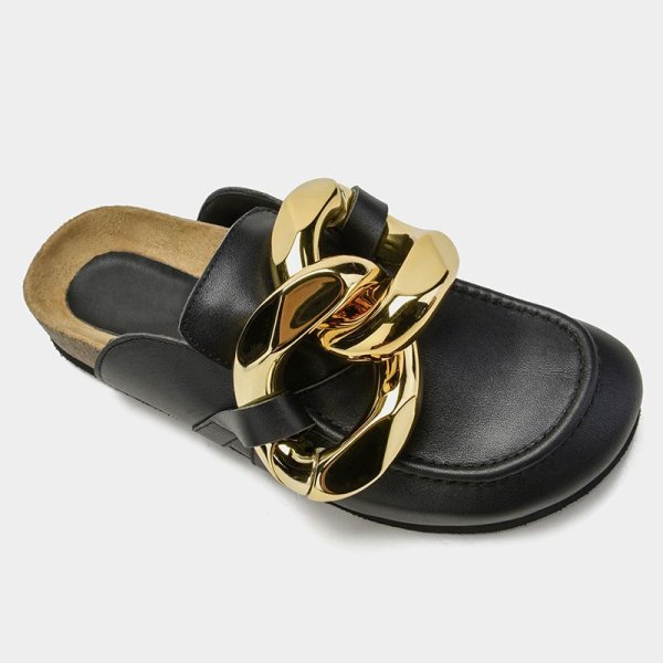 画像9: Women Genuine leather  chain flat slippers  flat sandals  フラットチェーンシューティングハーフサンダル スリッパ (9)
