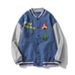 画像3: men and women ins hit color baseball uniform loose jacket blouson  ユニセックス 男女兼用サボテン＆ドッグ刺繍  スタジアムジャンパー スタジャン MA-1 ボンバー ジャケット ブルゾン (3)