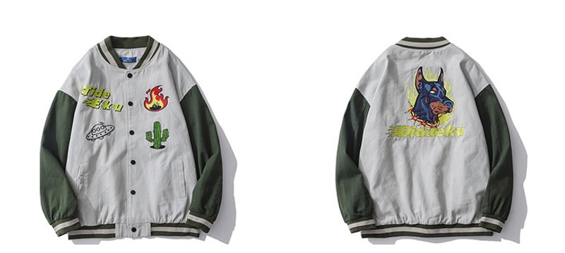 画像7: men and women ins hit color baseball uniform loose jacket blouson  ユニセックス 男女兼用サボテン＆ドッグ刺繍  スタジアムジャンパー スタジャン MA-1 ボンバー ジャケット ブルゾン (7)