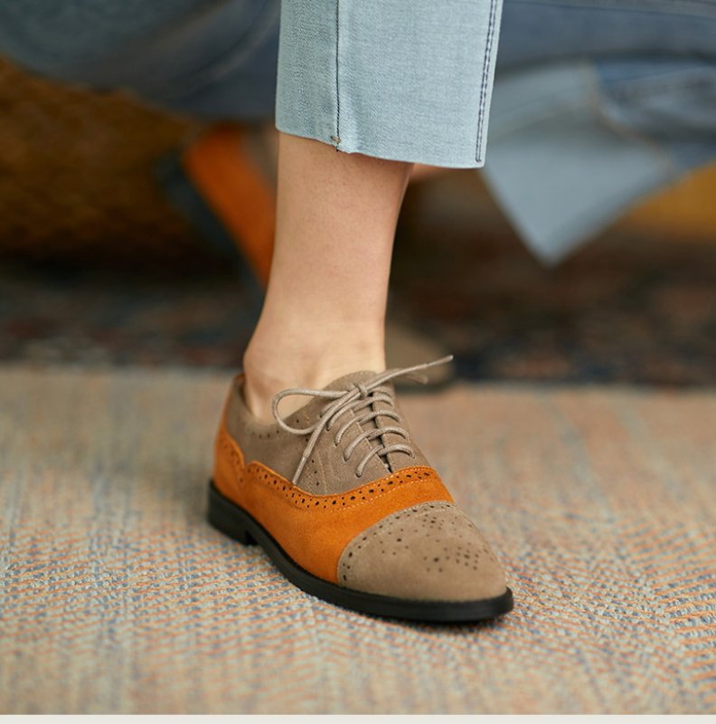 画像2: 2-tone bicolor leather suede lace-up Oxford shoes  2トーンバイカラーレザースエードレースアップフラットオックスフォードシューズ  (2)