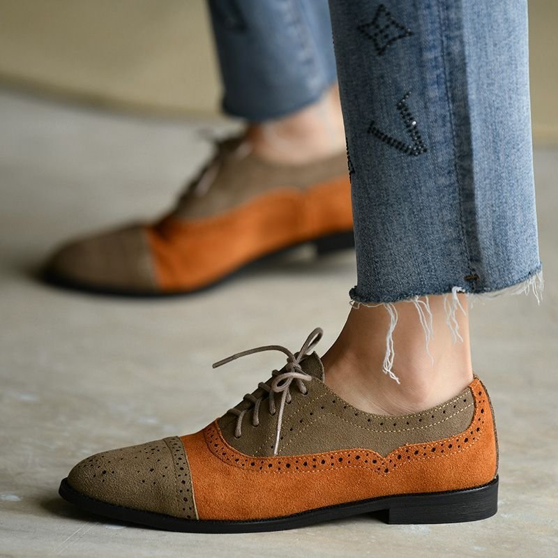 画像4: 2-tone bicolor leather suede lace-up Oxford shoes  2トーンバイカラーレザースエードレースアップフラットオックスフォードシューズ  (4)