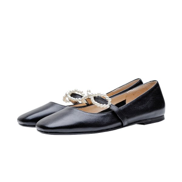 画像1:  leather simple Mary Jane flat Pearl bowpumps shoes  本革レザーパールリボンフラットパンプス　 (1)