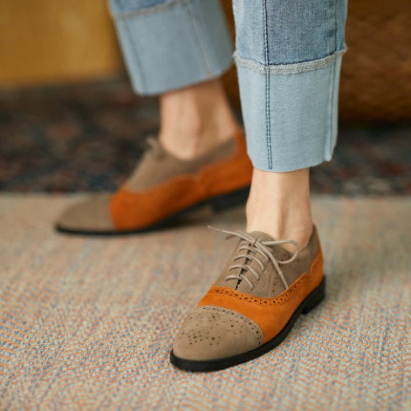 画像3: 2-tone bicolor leather suede lace-up Oxford shoes  2トーンバイカラーレザースエードレースアップフラットオックスフォードシューズ  (3)