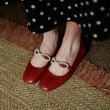 画像7:  leather simple Mary Jane flat Pearl bowpumps shoes  本革レザーパールリボンフラットパンプス　 (7)