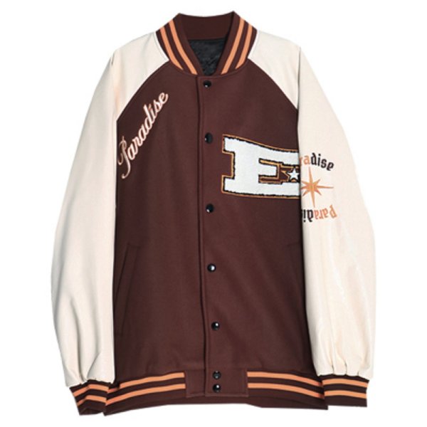 画像1: men and women paradise loose baseball uniform  blouson  ユニセックス 男女兼用paradiseバックロゴエンブレム付き スタジアムジャンパー  スタジャン MA-1 ボンバー ジャケット ブルゾン (1)