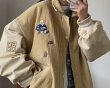 画像7: men and women corduroy loose Rugby bear embroidery baseball uniform  blouson  ユニセックス 男女兼用コーデュロイ ラグビーベア刺繍付き スタジアムジャンパー  スタジャン MA-1 ボンバー ジャケット ブルゾン (7)