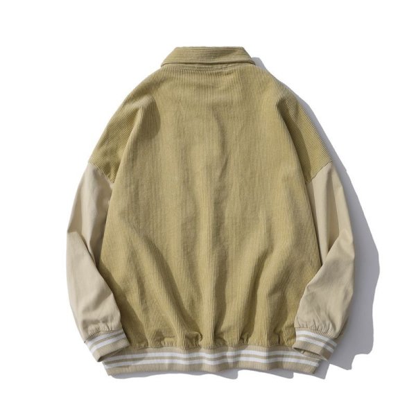 画像3: men and women corduroy loose Rugby bear embroidery baseball uniform  blouson  ユニセックス 男女兼用コーデュロイ ラグビーベア刺繍付き スタジアムジャンパー  スタジャン MA-1 ボンバー ジャケット ブルゾン (3)