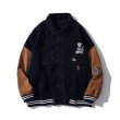 画像2: men and women corduroy loose Rugby bear embroidery baseball uniform  blouson  ユニセックス 男女兼用コーデュロイ ラグビーベア刺繍付き スタジアムジャンパー  スタジャン MA-1 ボンバー ジャケット ブルゾン (2)