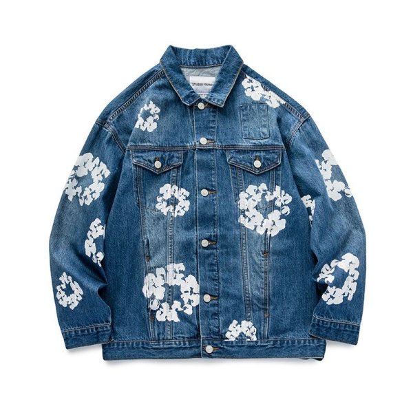 画像1: Washed Blue Printed denim jacket G Jean Jacket blouson  ユニセックス 男女兼用ウォッシュドブループリント デニムGジャケット ブルゾン (1)