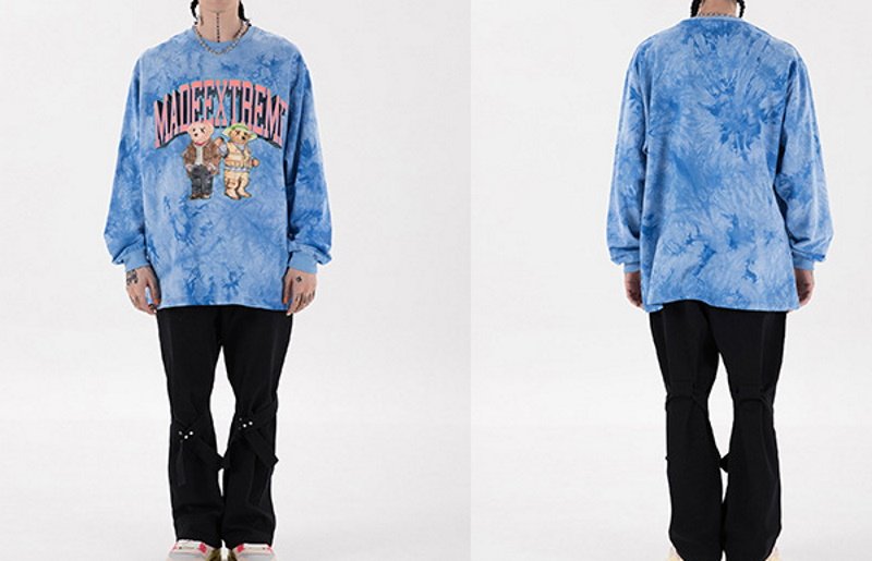 画像4: Unisex  tie-dye bear print crew neck Long sleeve t-shirt sweater 男女兼用 クマ ベア プリントタイダイ絞り染めロングスリーブTシャツ (4)