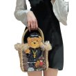 画像2: Compton bear furry bear woven shopping basketTote Bag ファー付き コンプトンベア テディベア かご籠 トート バック (2)