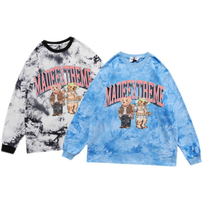 画像3: Unisex  tie-dye bear print crew neck Long sleeve t-shirt sweater 男女兼用 クマ ベア プリントタイダイ絞り染めロングスリーブTシャツ (3)