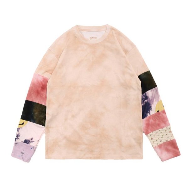 画像1: Unisex Flower & Smile & Tie Dye Sleeve Long sleeve t-shirt sweater　男女兼用 フラワー＆スマイル＆タイダイスリーブロングスリーブTシャツ (1)