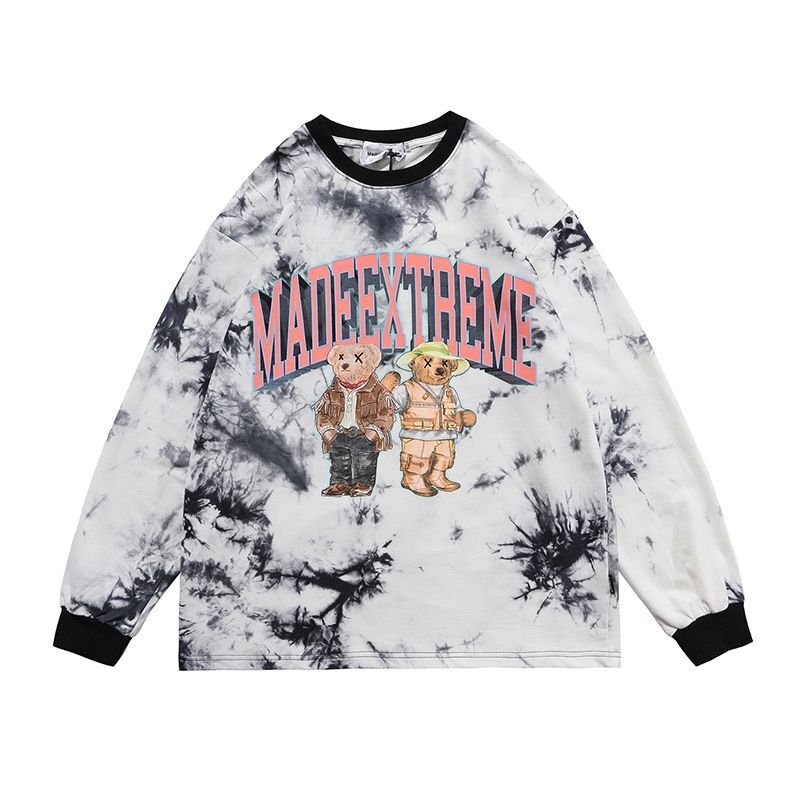 画像2: Unisex  tie-dye bear print crew neck Long sleeve t-shirt sweater 男女兼用 クマ ベア プリントタイダイ絞り染めロングスリーブTシャツ (2)