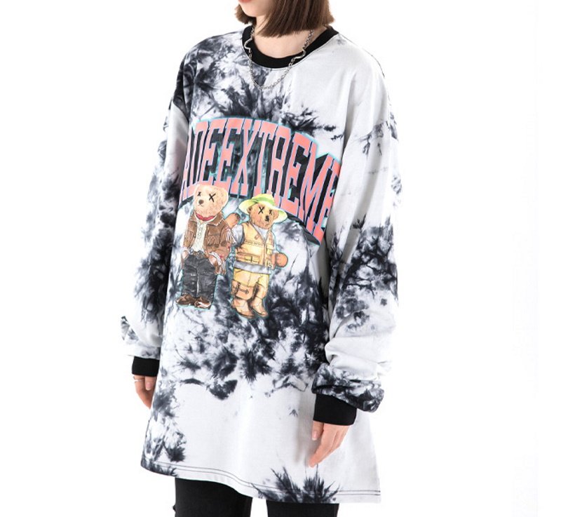 画像6: Unisex  tie-dye bear print crew neck Long sleeve t-shirt sweater 男女兼用 クマ ベア プリントタイダイ絞り染めロングスリーブTシャツ (6)