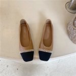 画像3:  leather Bicolor flat pumps with pearls shoes  レザーパール付きバイカラーフラットパンプス　 (3)