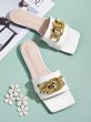 画像4: Women  open-toed metal chain buckle decoratio  flat sandals  slippers メタルチェーンバックルデコレーション フラットサンダル スリッパ (4)